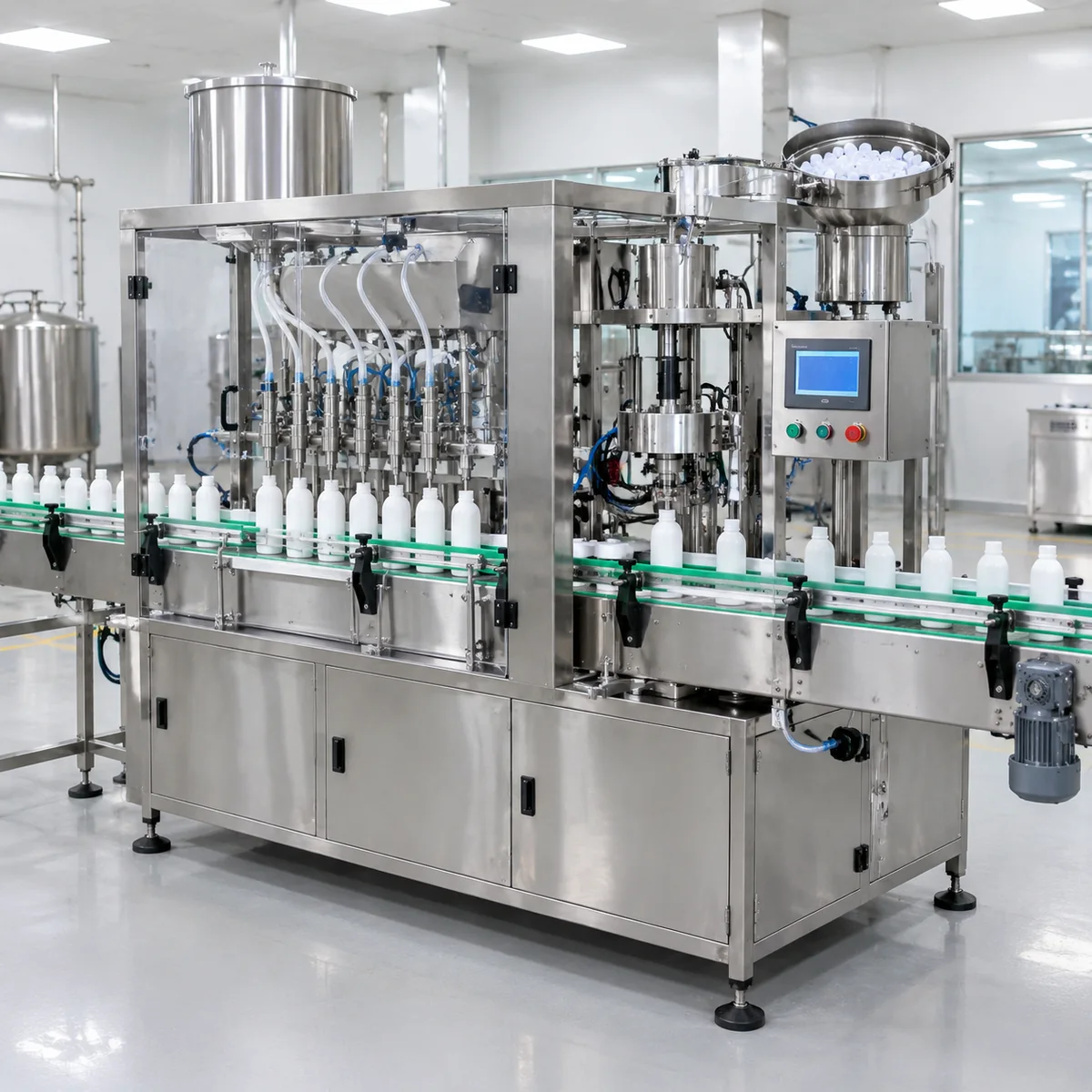 Reference image of a liquid filling and capping line